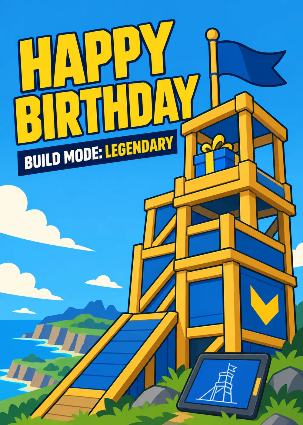 Build Mode: Legendary - gaming birthday card by Gamerly