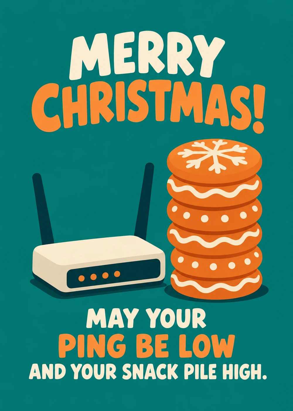 Low Ping High Snacks - gaming Christmas card by Gamerly