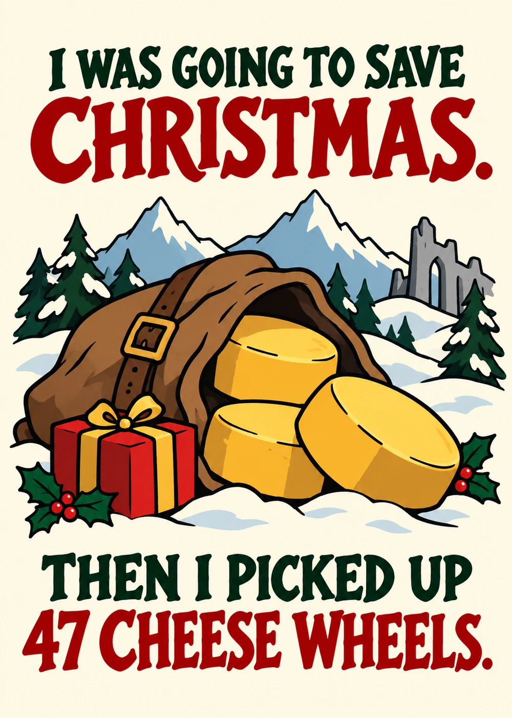 The Christmas Cheese Quest - gaming Christmas card by Gamerly