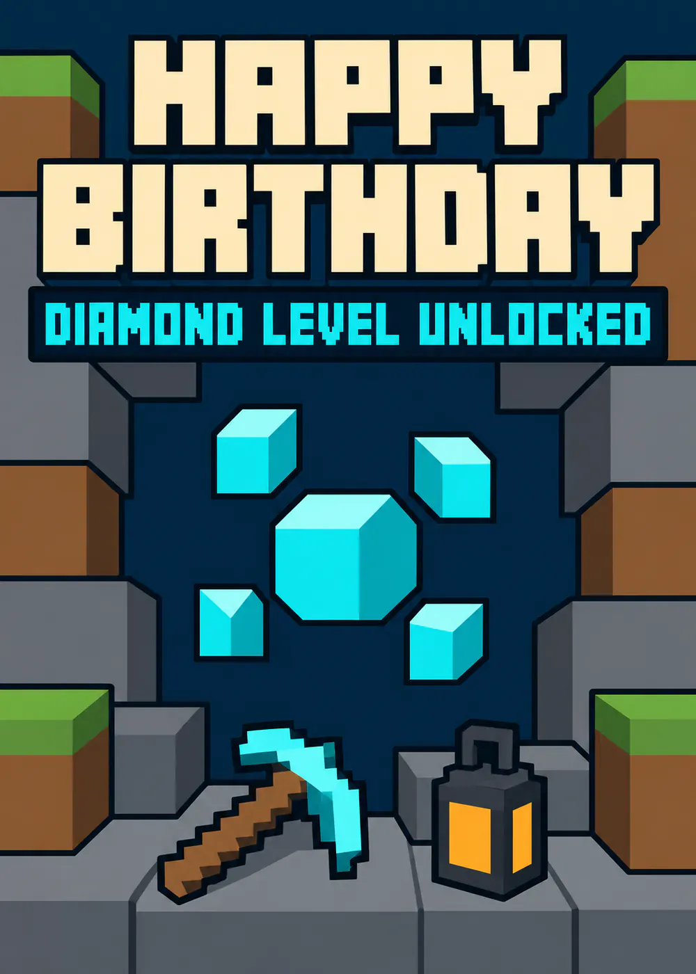 Diamond Level Unlocked - gaming birthday card by Gamerly