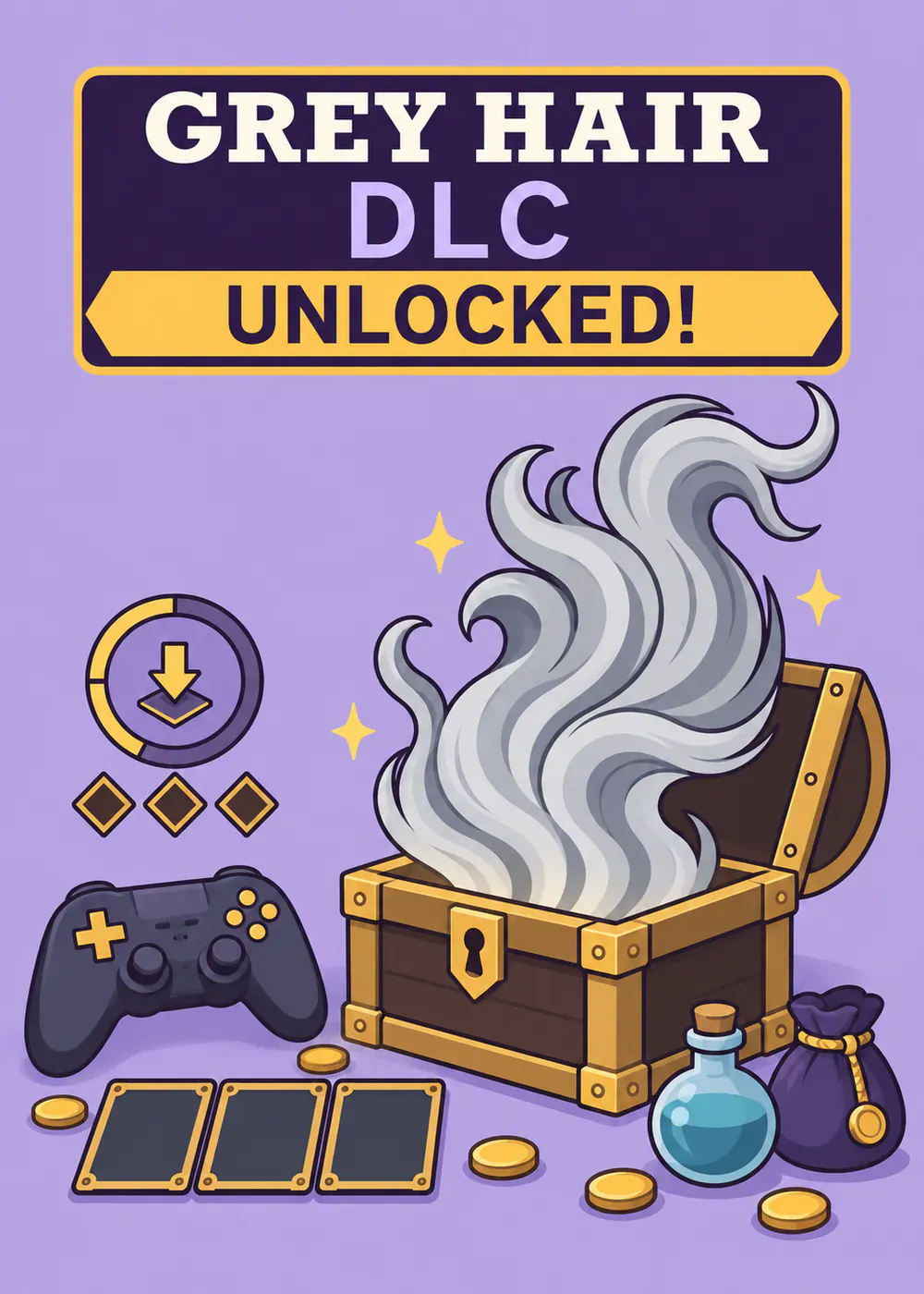 Unlocked Grey Hair - gaming birthday card by Gamerly