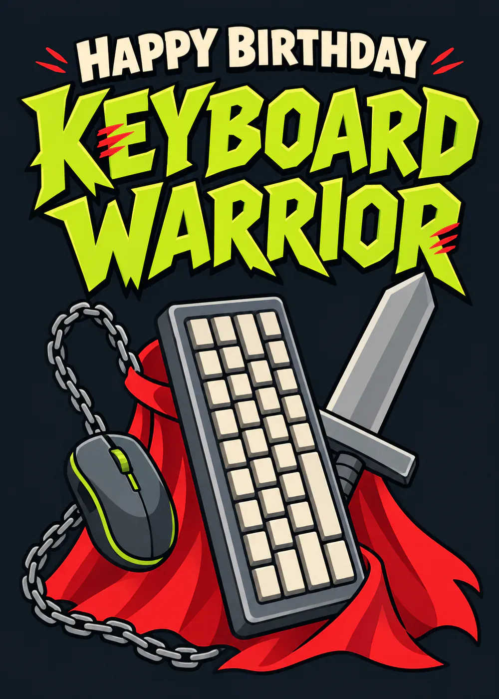Keyboard Warrior - gaming birthday card by Gamerly