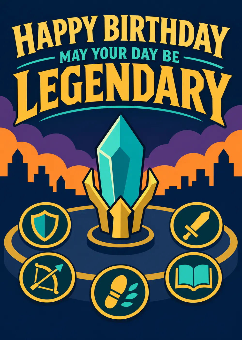 May Your Day Be Legendary - gaming birthday card by Gamerly