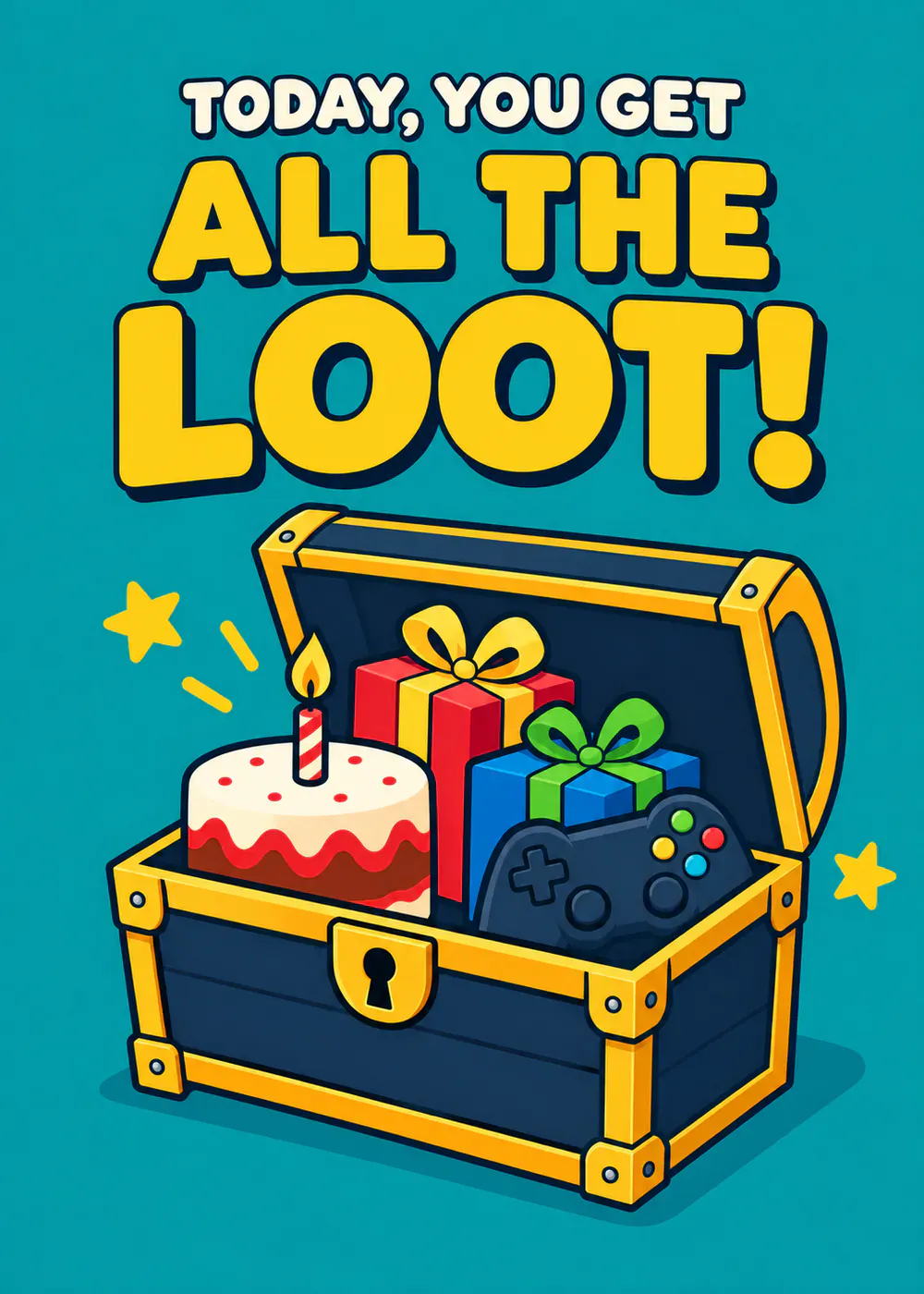 All the Birthday Loot - gaming birthday card by Gamerly