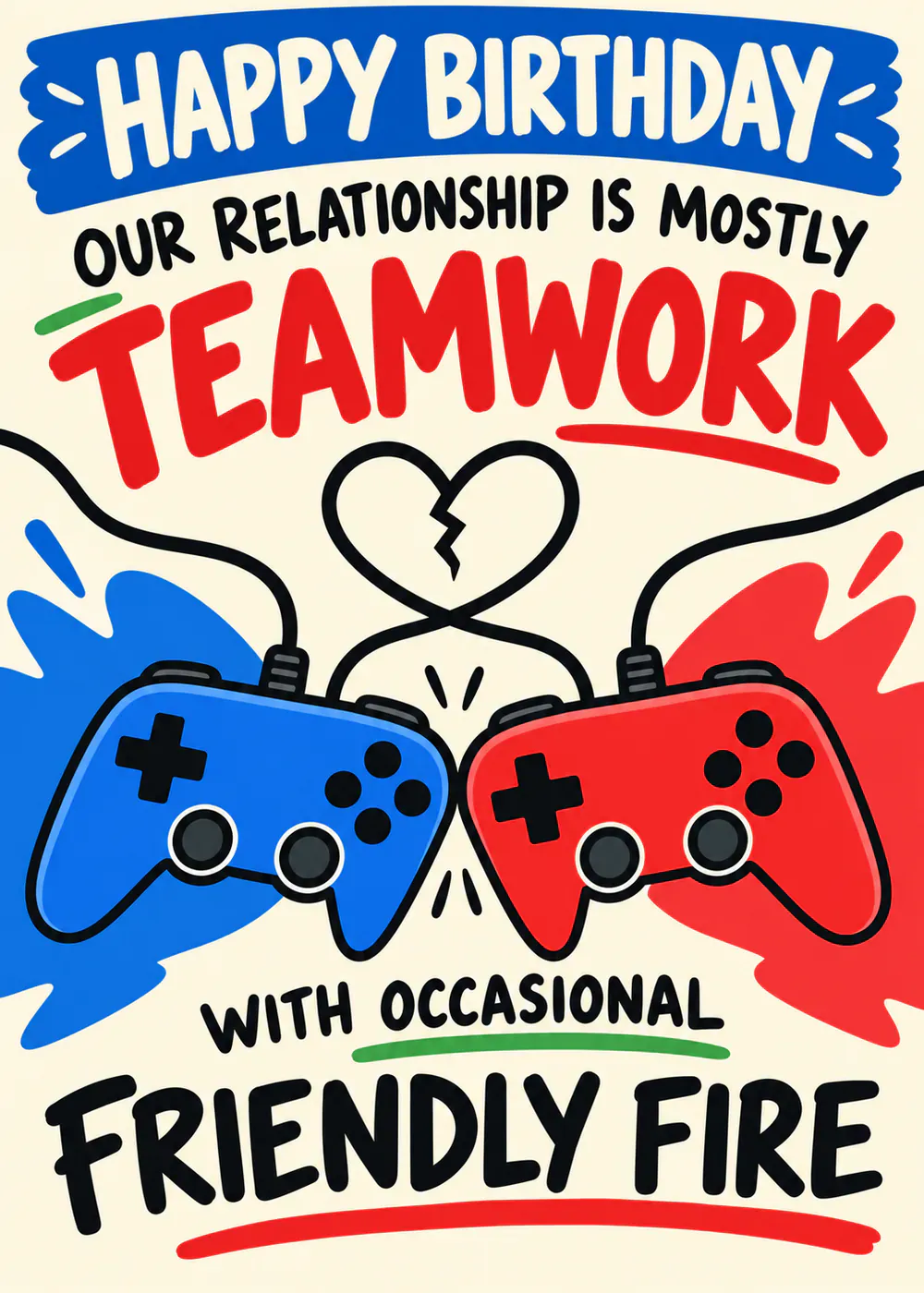 Relationship Teamwork - gaming birthday card by Gamerly