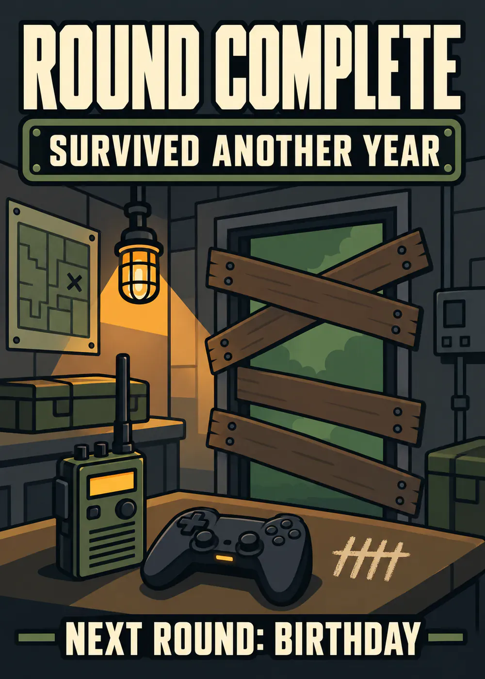 Round Complete - gaming birthday card by Gamerly
