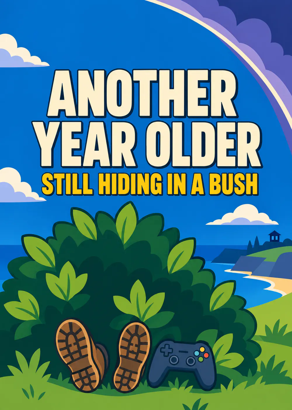 Still Hiding in a Bush - gaming birthday card by Gamerly