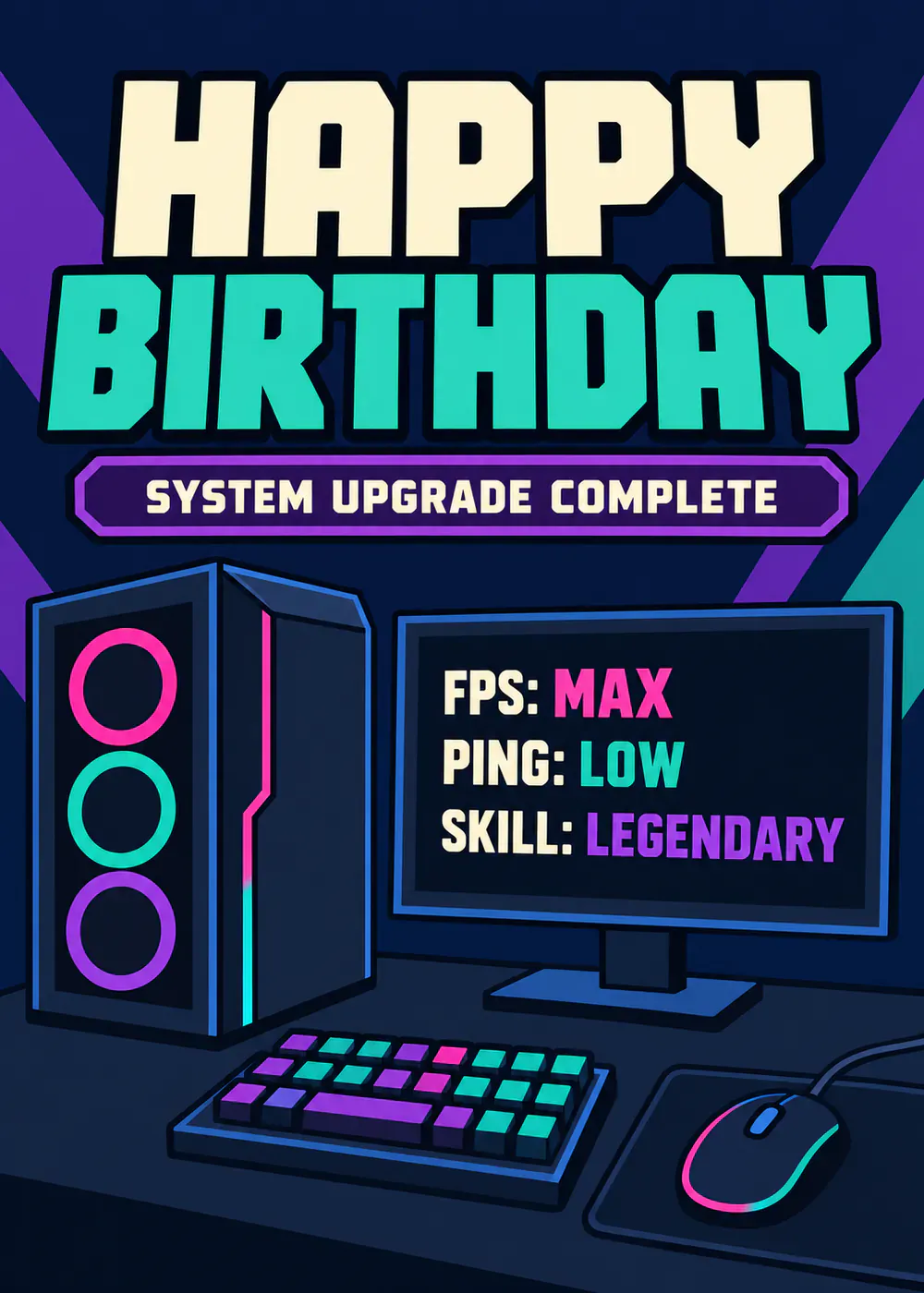 System Upgrade Complete - gaming birthday card by Gamerly