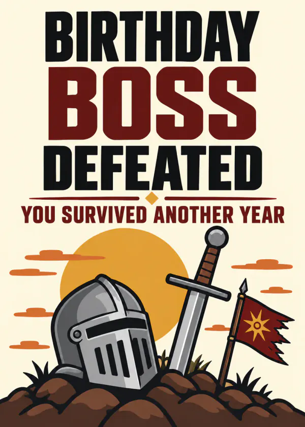 Birthday Boss Defeated - gaming birthday card by Gamerly