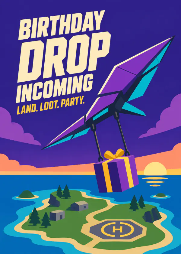 Birthday Drop Incoming - gaming birthday card by Gamerly