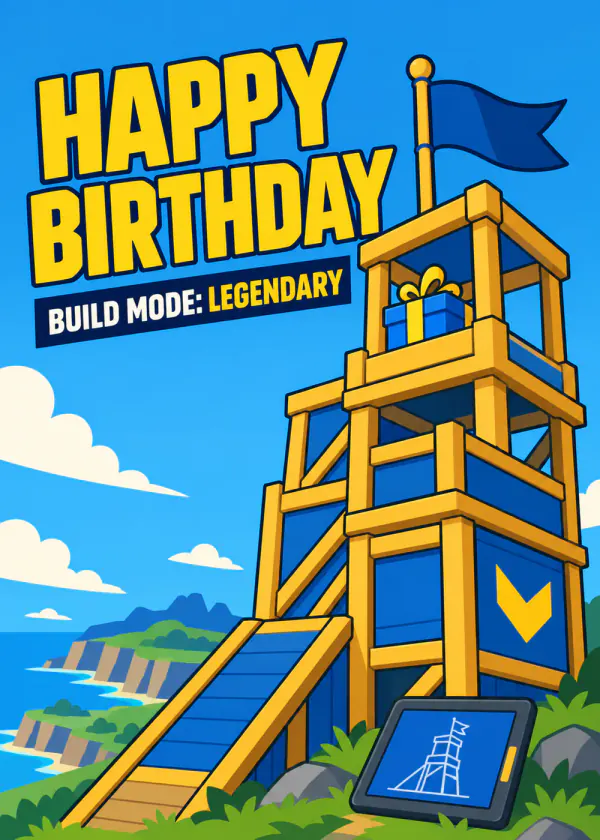 Build Mode: Legendary - gaming birthday card by Gamerly