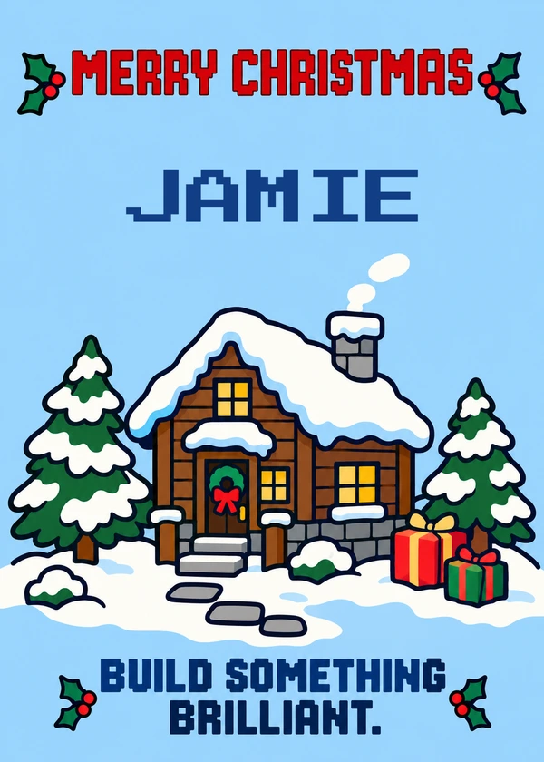 Block Legend - gaming Christmas card by Gamerly