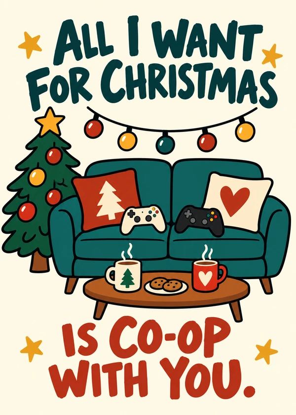 Christmas Co-op - gaming Christmas card by Gamerly
