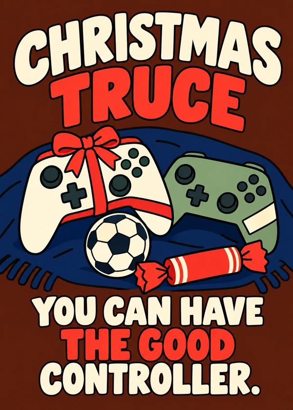 Christmas Controller Handoff - gaming Christmas card by Gamerly