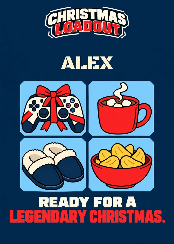 Christmas Loadout - gaming Christmas card by Gamerly