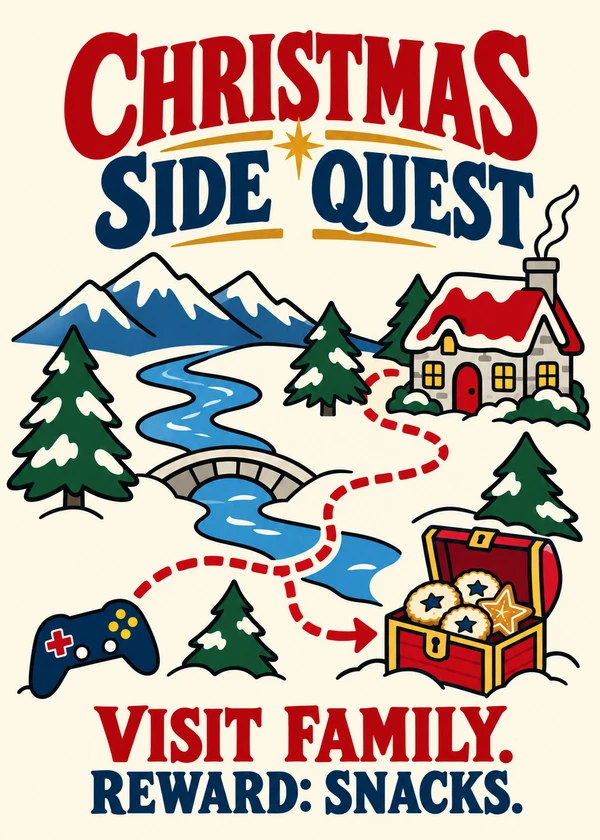 Christmas Side Quest - gaming Christmas card by Gamerly