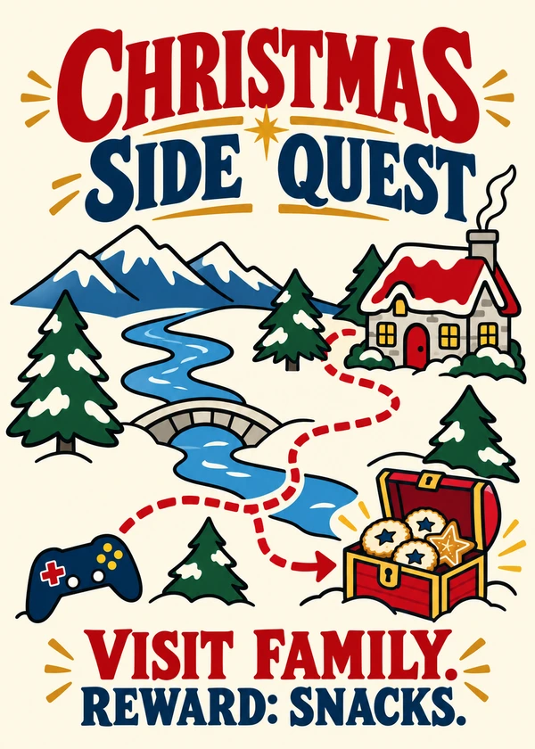 Christmas Side Quest - gaming Christmas card by Gamerly