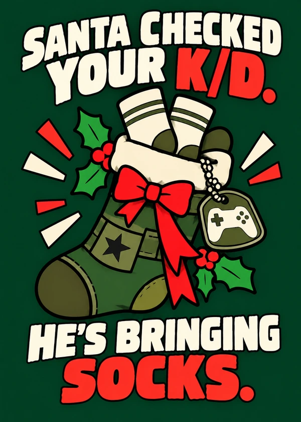 Santa Checked Your K/D - gaming Christmas card by Gamerly