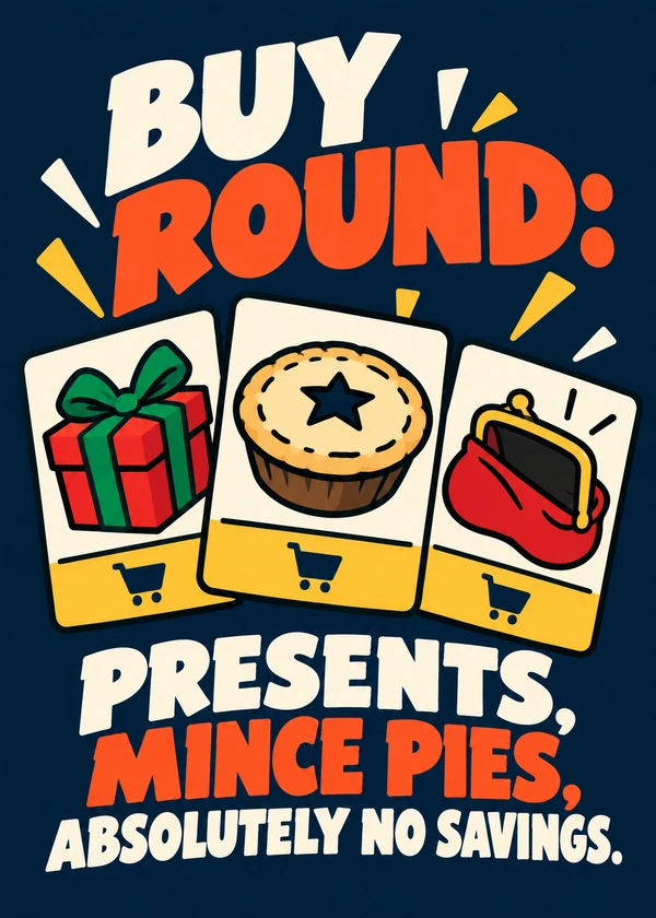 The Christmas Buy Round - gaming Christmas card by Gamerly