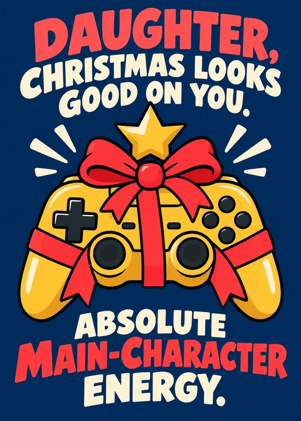 Main Character Christmas Card for Daughter - gaming Christmas card by Gamerly