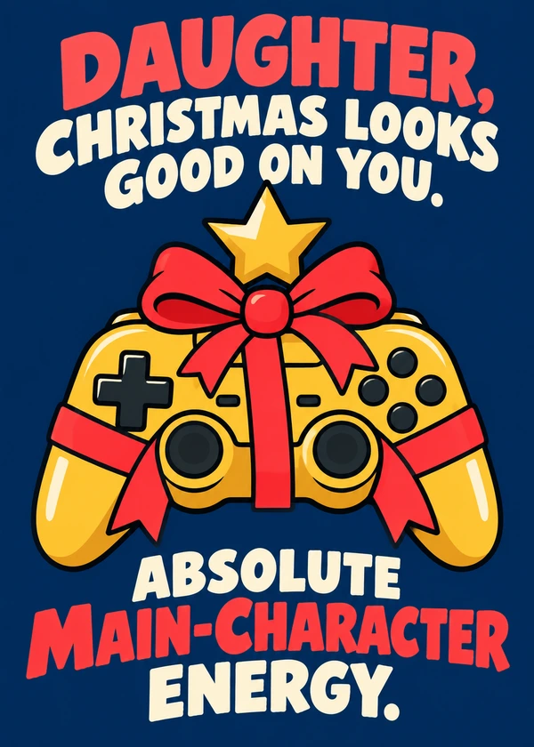 Main Character Christmas Card for Daughter - gaming Christmas card by Gamerly