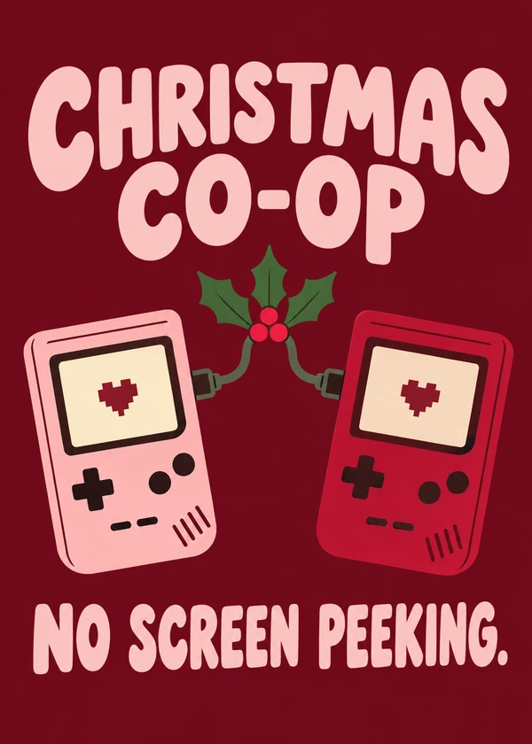 Christmas Co-op No Peeking - gaming Christmas card by Gamerly