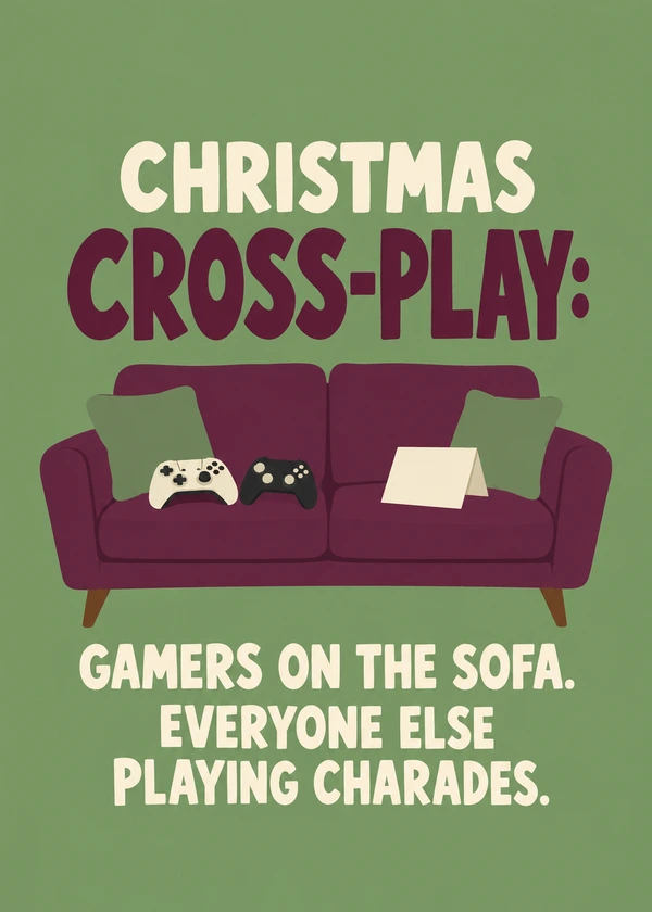 Christmas Cross Play Charades - gaming Christmas card by Gamerly