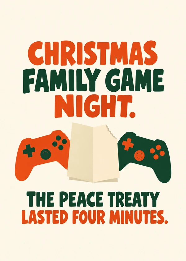 Four Minute Peace Treaty - gaming Christmas card by Gamerly