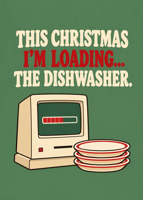 Loading the Christmas Dishwasher - gaming Christmas card by Gamerly