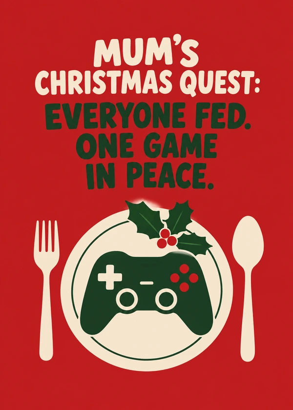 Mums Christmas Quest - gaming Christmas card by Gamerly