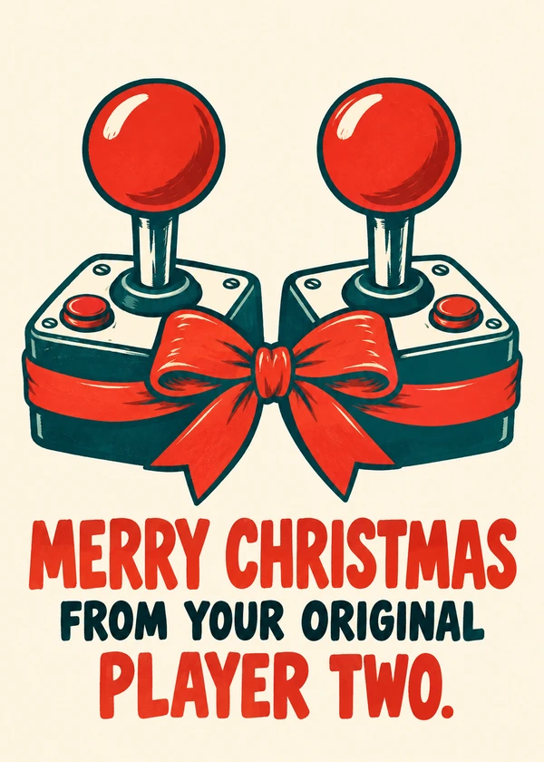 Original Player Two Christmas - gaming Christmas card by Gamerly