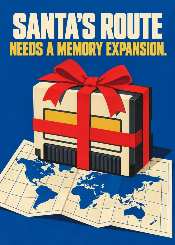 Santa Needs More Memory - gaming Christmas card by Gamerly