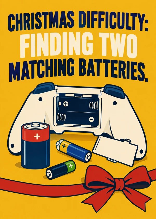 Two Matching Batteries - gaming Christmas card by Gamerly