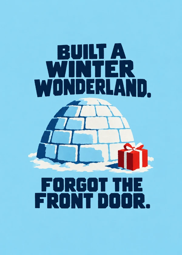 Winter Build Missing Door - gaming Christmas card by Gamerly
