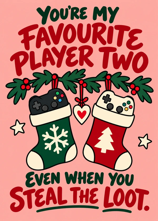 Favourite Player Two - gaming Christmas card by Gamerly