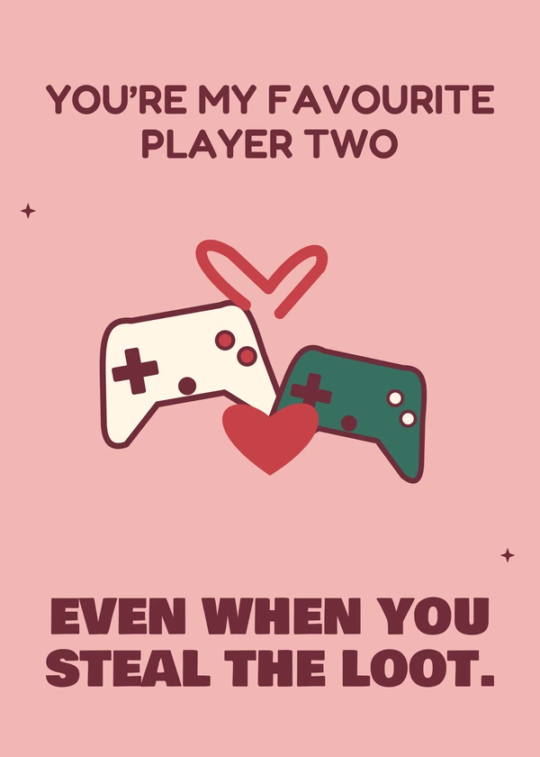 Favourite Player Two - gaming Christmas card by Gamerly