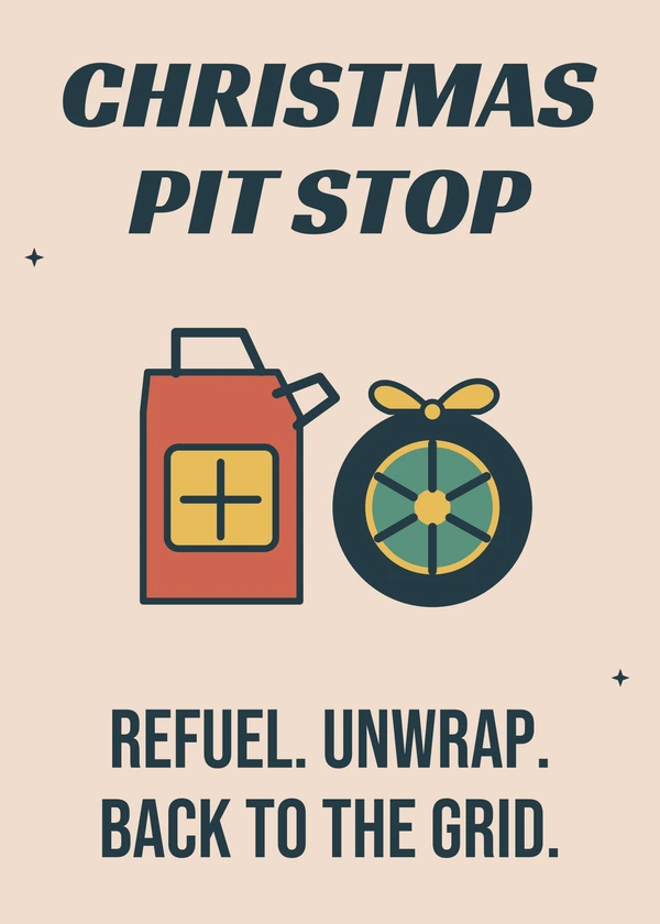 Festive Pit Stop - gaming Christmas card by Gamerly