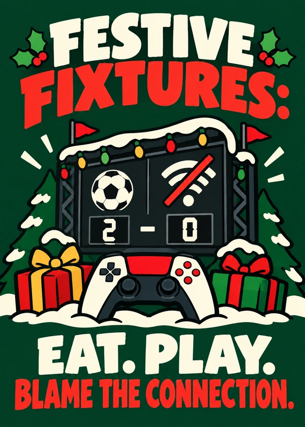 Festive Fixtures Christmas Card - gaming Christmas card by Gamerly