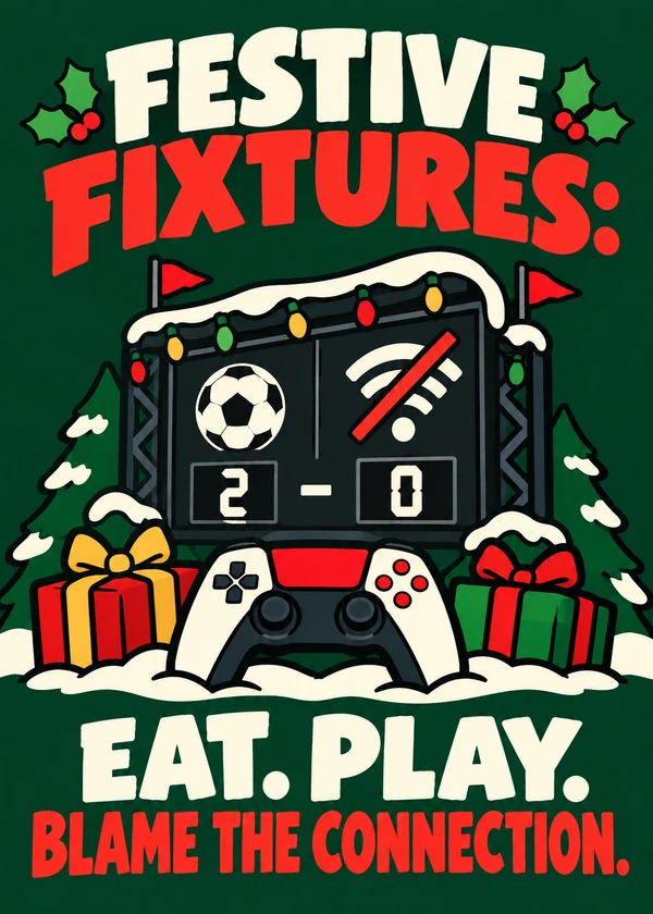 Festive Fixtures Christmas Card - gaming Christmas card by Gamerly