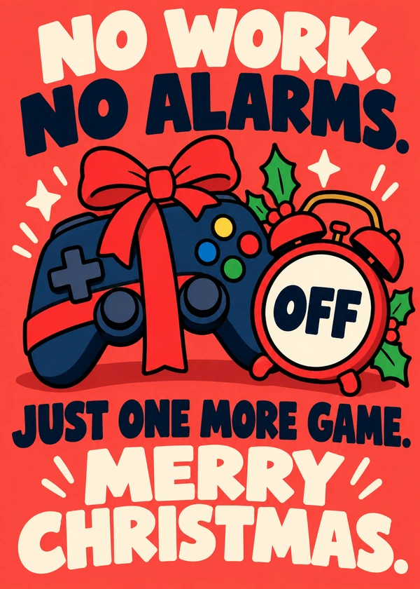 Christmas Without Alarms - gaming Christmas card by Gamerly