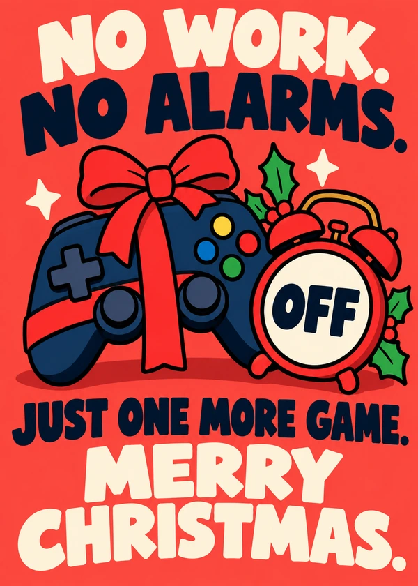 Christmas Without Alarms - gaming Christmas card by Gamerly
