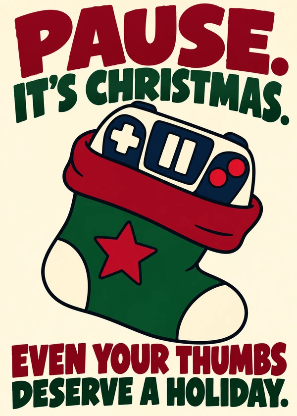 Even Your Thumbs Deserve Christmas - gaming Christmas card by Gamerly