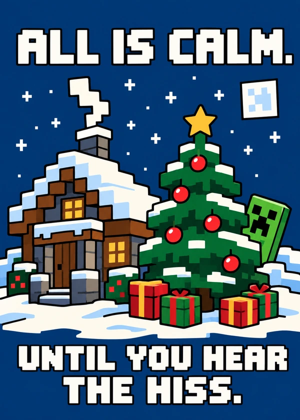 All Is Calm Until the Hiss - gaming Christmas card by Gamerly