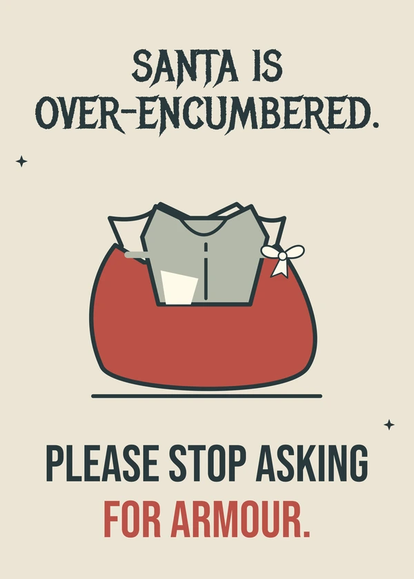 Over-Encumbered Santa - gaming Christmas card by Gamerly