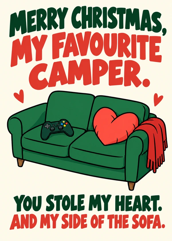 Favourite Camper Christmas Card - gaming Christmas card by Gamerly