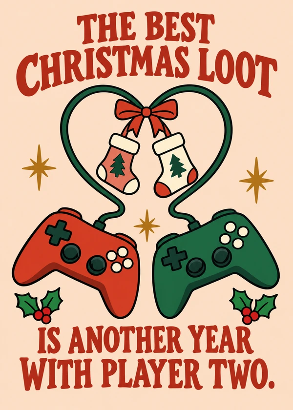 Player Two for Christmas - gaming Christmas card by Gamerly