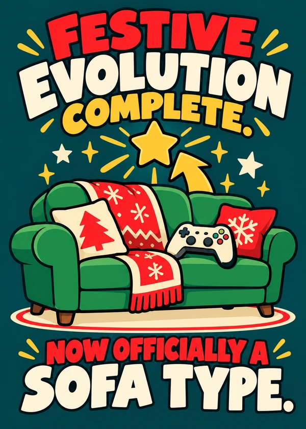 Festive Evolution Complete - gaming Christmas card by Gamerly