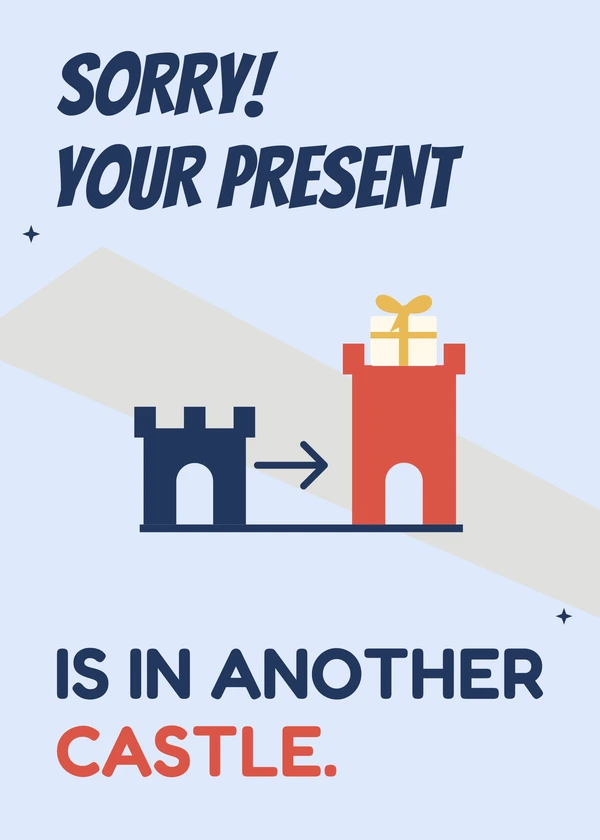 Present in Another Castle - gaming Christmas card by Gamerly