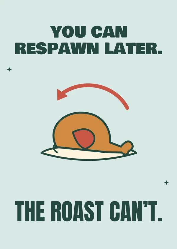 Respawn for the Roast - gaming Christmas card by Gamerly