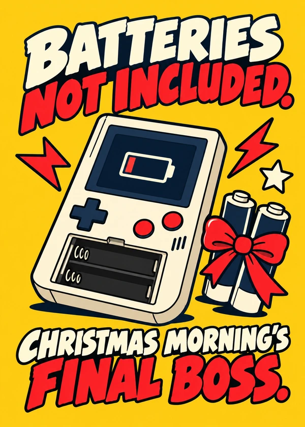 Batteries Not Included - gaming Christmas card by Gamerly
